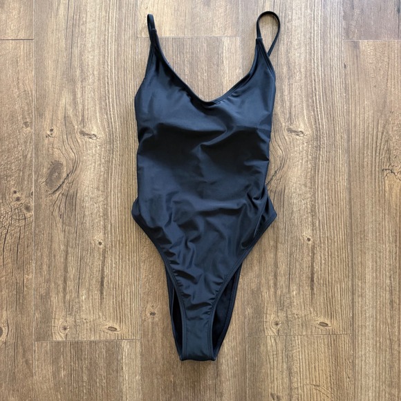 wild fable Other - Wild Fable One Piece Swimsuit Womens S Black High Cut Open Back V-Neck NEW